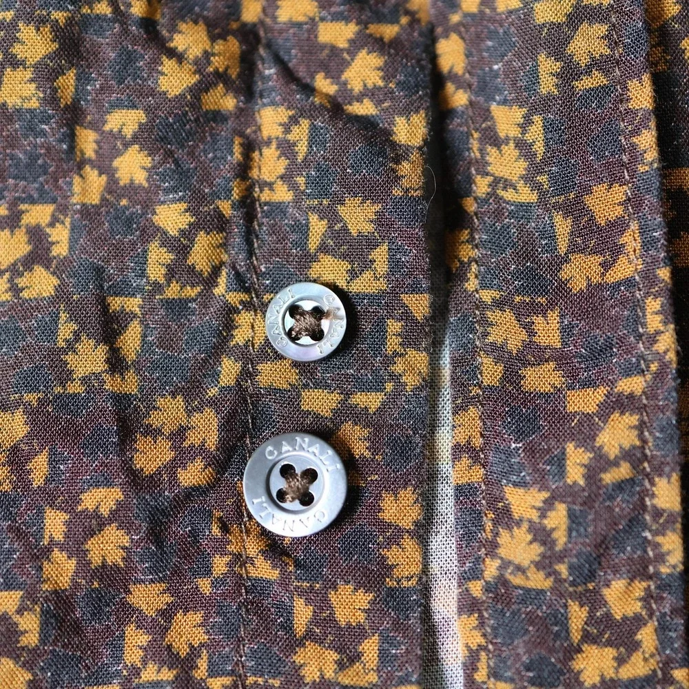 Canali Shirt Mens Large Brown Geometric Leaf Pattern Long Sleeve Made In Italy